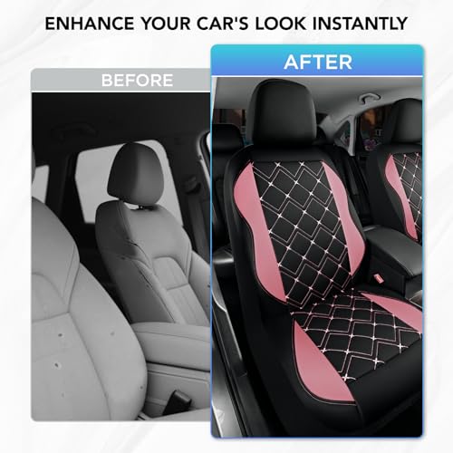 Road Comforts Seat Covers, Premium Leather Car Seat Covers Front Seat for Women Girls,Airbag Compatible, Automotive Seat Covers Universal Fit Most Cars,Vans,Truck,SUV - color: Pink Front