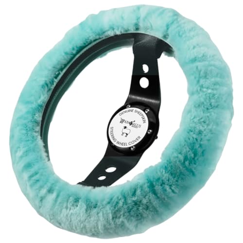 Andalus Brands Luxury Fluffy Car Steering Wheel Covers – Genuine Merino Sheepskin, Soft Fuzzy Car Steering Wheel Cover for Women, Universal 14.5-15" Size, Plush Fur Cute Auto Accessories, Mint Green - color: Mint Green