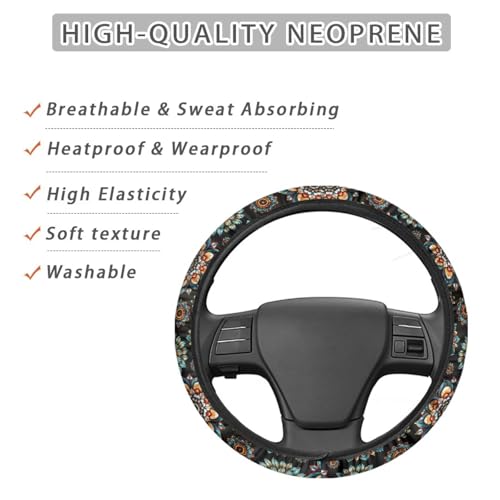 AFPANQZ Bohemia Flower Steering Wheel Covers 14-15" inch Universal Fit Most Car Sedans SUVs Comfort Grip Comfortable Handmade Breathable Steering Wheel Protector - color: Bohemia Flower