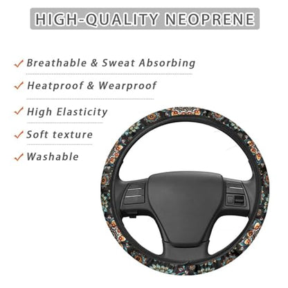AFPANQZ Bohemia Flower Steering Wheel Covers 14-15" inch Universal Fit Most Car Sedans SUVs Comfort Grip Comfortable Handmade Breathable Steering Wheel Protector - color: Bohemia Flower
