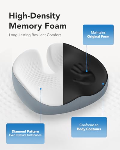 HUANUO Seat Cushion for Office Chair, Extra Large Memory Foam Cushion for Office Chair,Car & Wheelchair - Sciatica & Tailbone Pain Relief for Long Sitting, Ergonomic Design with Anti-Slip Bottom