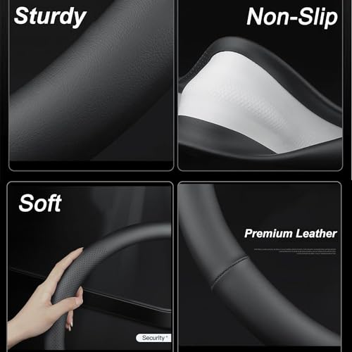XHRING Car Steering Wheel Cover for Dodge RAM 1500 2500 3500 Grand Caravan Accessories 2012-2025 2026 RAM 1500 2500 3500 Standard Quad Crew Mega Cab Accessories Microfiber Leather Black (15 ½''-16'')