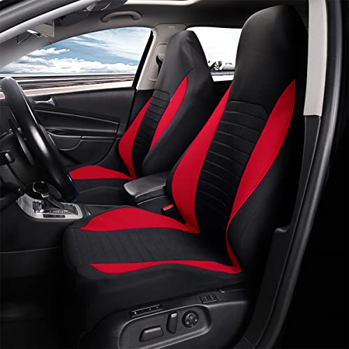 Car Front Seat Covers, Bucket One-Piece Auto Front Seat Protectors, 2PCS Premium Breathable Vehicle Seat Cushions Airbag Compatible, Car Accessories Universal for SUVs, Trucks, Car (Red) - color: Red