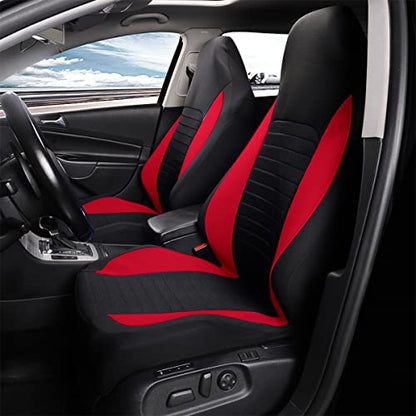 Car Front Seat Covers, Bucket One-Piece Auto Front Seat Protectors, 2PCS Premium Breathable Vehicle Seat Cushions Airbag Compatible, Car Accessories Universal for SUVs, Trucks, Car (Red) - color: Red