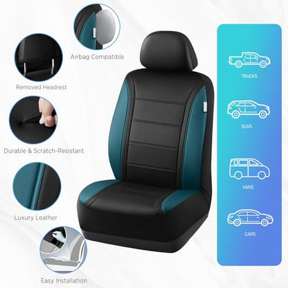 Road Comforts Leather Seat Covers, Breathable Car Seat Covers Front Seat for Men,Airbag Compatible, Automotive Seat Covers Set Universal Fit Most Cars,Vans,Truck,SUV - color: Blue Front