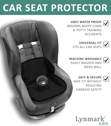 Lynmark® Potty Training Car Seat Protector Cover - Waterproof Soft Piddle Pads for Toddlers and Baby Carseat - Travel-Friendly Universal Washable Liner Mat for Spills, Nappy Leaks, Accidents - Black - color: Black