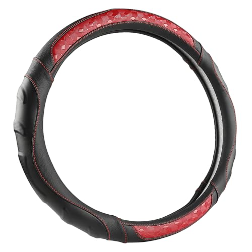 Black Seal Custom-Fit Steering Wheel Cover for Ford F-150, F-250, F-350, Expedition, 15.5–16", Anti-Slip PU Leather (Black+Red) - color: Black+Red