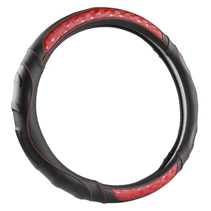 Black Seal Custom-Fit Steering Wheel Cover for Ford F-150, F-250, F-350, Expedition, 15.5–16", Anti-Slip PU Leather (Black+Red) - color: Black+Red