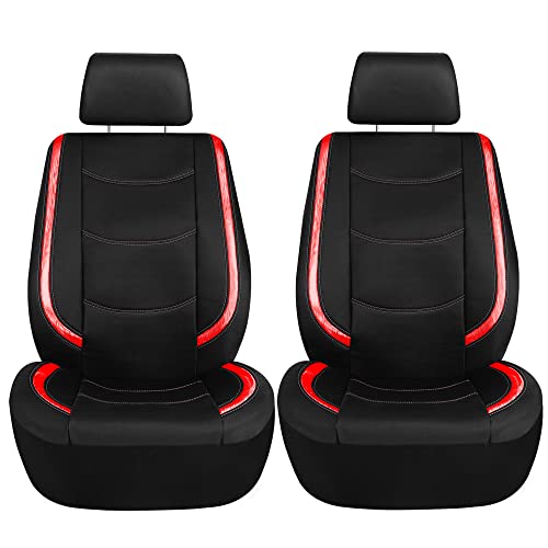 FH Group Galaxy13 Metallic Striped Deluxe Leatherette Car Seat Covers with Matching Carpet Floor Mats – Full Set, Universal Fit, Airbag Compatible for Cars, SUVs & Sedans, Red - color: Red