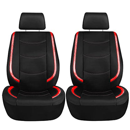 FH Group Galaxy13 Metallic Striped Deluxe Leatherette Car Seat Covers with Matching Carpet Floor Mats – Full Set, Universal Fit, Airbag Compatible for Cars, SUVs & Sedans, Red - color: Red