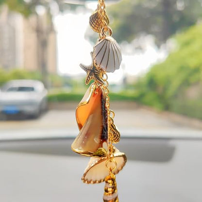 Sea Shell Rear View Mirror Accessories, Cute Seashells Chain Beach Decor Car Accessories for Men/Women, Boho Hanging Charms for Car Travel