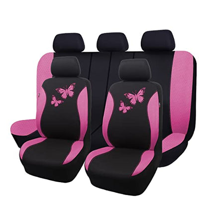 Flying Banner Butterfly car seat Covers ful Set Fashion Universal Lady Woman Female Rear Bench Split Colorized (Full Set, Pink) - color: Pink, size: Full set