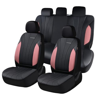 Coverado Automotive Car Seat Covers, Luxury Seat Covers Full Set, Leather Car Seat Protectors with Storage Bags, Pink Driver Seat Covers Universal Fit for SUVs Trucks Sedans - color: Pink&Black