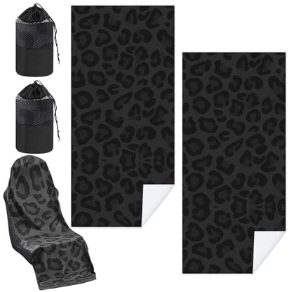 Hahafelt Car Seat Towel Covers with Storage Bag, 63 x 32 Inch Universal Non Slip Waterproof Sweat Protector for Car Truck, Gym Swimming Running, Machine Washable(2 Pack,Black Leopard) - style: Black Leopard