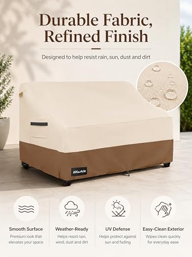 ANartcle 2-Seater Patio Loveseat Cover,58W x 32.5D x 31H Inches Outdoor Couch Cover,100% Waterproof Heavy Duty Patio Sofa Covers,Patio Furniture Covers,Beige&brown - color: Sofa-Beige&brown, size: 58"W x 33"D x 31"H