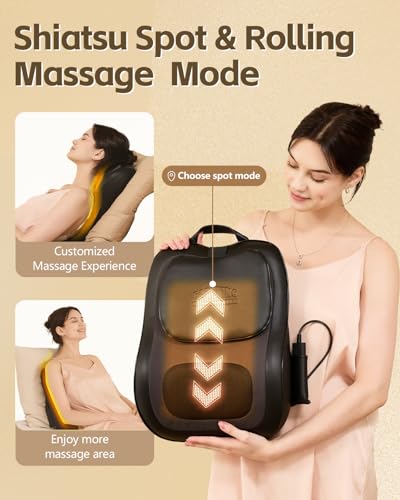 Back Massager with Heat, 3D Massage Pillow for Back, Neck, Shoulder,Leg, Shiatsu Back Massager for Pain Relief, Up&Down Lower Back Massage, Gifts for Women Men Dad Mom At Home Office Car (Black)