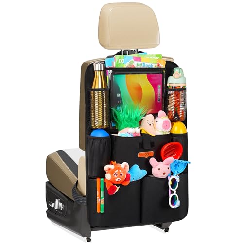 SURDOCA Upgraded Car Organizer with 11-inch Tablet Holder, 8 Pockets, Car Seat Protector for Road Trips - Car Storage and Organizers for Kids - color: Black, size: 1pc