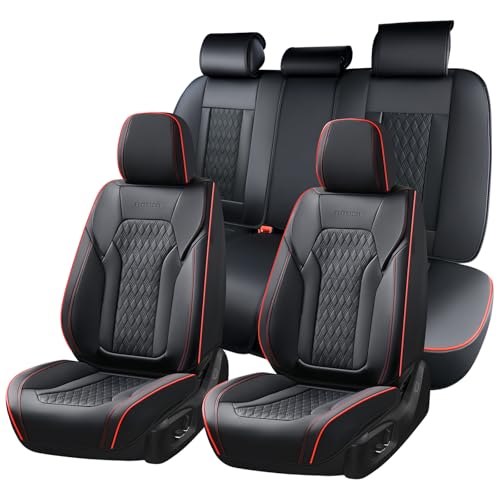 FLORICH Seat Covers, Car Seat Covers Full Set, Luxury Nappa Leather Seat Covers, Breathable and Waterproof Car Seat Protector 5 Seat, Automotive Seat Covers Universal Fit for Most Cars-BlackRedline - color: Black&Redline, size: Fullset