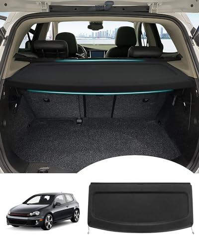 Powerty Cargo Cover for Volkswagen Golf GTI Mk6 2010 2011 2012 2013 2014 Trunk Cover Retractable Trunk Shielding Shade Accessories for VW Golf 6 Cargo Luggage Cover No Gap - size: 8) VW Golf GTI MK6 | 2010-2014