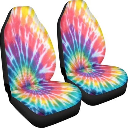 Pehede Car Seat Cover Rainbow Color Tie Dye Front for Cars, Easy to Install Cover Set, Accessories Auto Trucks Van SUV,2 Packs - color: Multi28