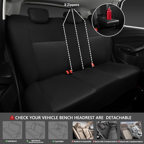 CAR PASS Universal 13PCS 3D Air Mesh Car Seat Covers -100% Breathable Seat Covers Full Sets Steering Wheel and Belt Cover Airbag and Rear Split Bench Compatible for Automotive SUV Truck (Pure Black) - color: Black, size: Full set
