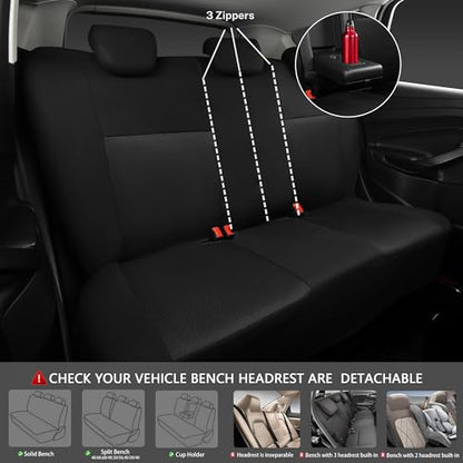 CAR PASS Universal 13PCS 3D Air Mesh Car Seat Covers -100% Breathable Seat Covers Full Sets Steering Wheel and Belt Cover Airbag and Rear Split Bench Compatible for Automotive SUV Truck (Pure Black) - color: Black, size: Full set
