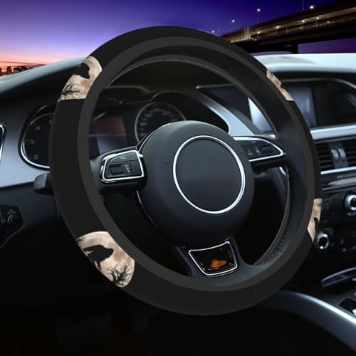 Funny Bigfoot Sasquatch Full Moon Steering Wheel Cover,Warm in Winter and Cool in Summer,15 in Universal Accessory for Diverse Car Fashion Elastic Breathable Silicone Anti-Slip Decor for Men Women