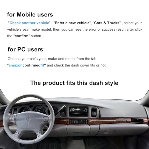 Dash Cover Mat Custom Fit for Buick Lesabre Without Head Up Display Dashboard Pad Cap Carpet Protector K270 (Darkgray) - color: DarkGray
