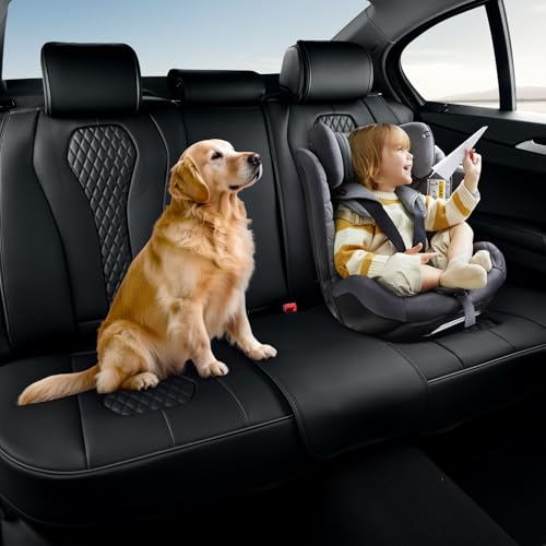 Coverado Back Seat Covers, Waterproof Car Protectors, Black Leather Seat Covers, 3-Piece Automotive Seat Covers for Back Seats Universal Fit for SUVs & Cars, All-Weather Protection - color: 01-Black