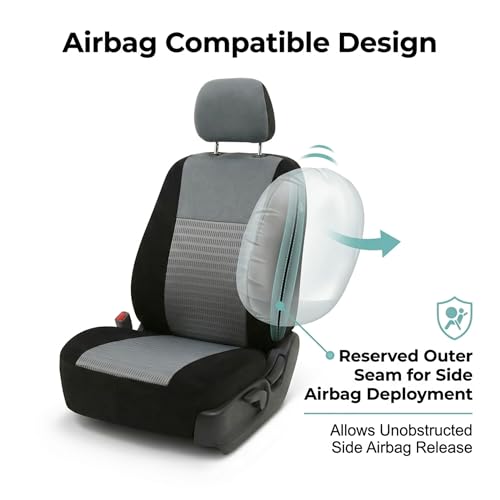 FH Group Universal Car Seat Covers Full Set for SUV Truck Sedan Vans | 3D Textured Breathable Fabric Seat Cover Set with Airbag Compatible Split Bench Protector Interior Upgrade - Gray/Black