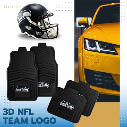 Fanmats Seattle Seahawks Set of 4 Car Mats for Cars, SUV, Pickups - All Weather Technology Protection, Deep Reservoir Design, Universal Fit - 3D NFL Team Logo - 29” x 17” Front - 14”x17” Rear Mat