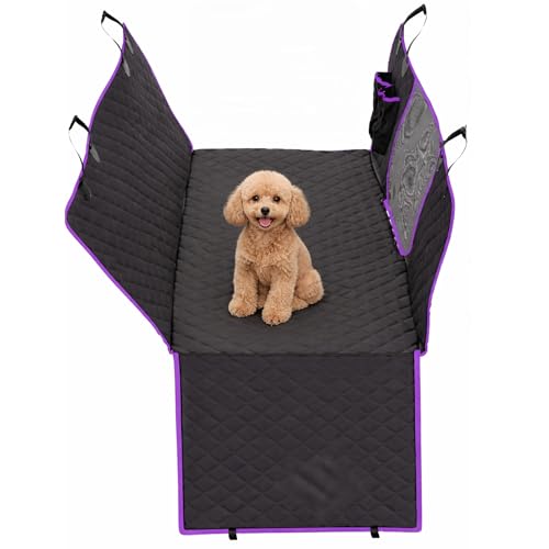 Dog Car Seat Cover for Back Seat, Waterproof, Scratchproof, Nonslip, Dog Hammock for Car, Safety Harness Included, Seat Covers for Pet Dogs, Truck & SUV Size (Black/Purple) - color: Black with Purple Trim, size: SUV / Truck Size (Large)