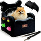 Yara’s Woofyverse Dog Car Seat for Small & Medium Dogs - Premium Booster, Fur-Lined Headrest, Adjustable Cushions & 6-Pocket Storage - Portable Pet Seat for Front/Back Travel - Midnight Ash