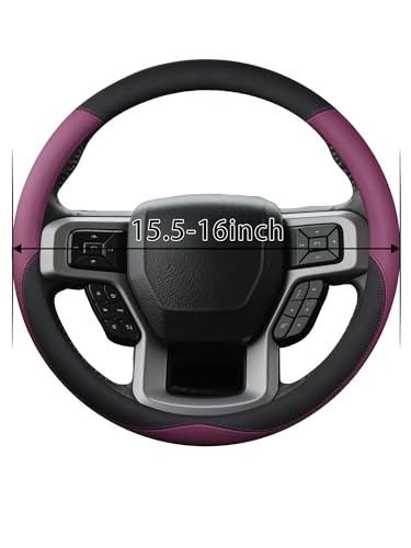 Leather Steering Wheel Cover for Ford F150/F250/F350, 15.5-16 Inch Truck Steering Wheel Grip, Breathable & Anti-Slip, Premium Semi Car Accessories (Purple) - color: Purple