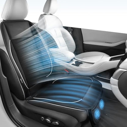 Coverado Cooling Car Seat Cushion, Universal Front Seat Cover 12V-24V Ventilated 3D Mesh Breathable Pad with 3 Speed Mode Dual Fan for Cars SUV Heatwave Driving Black&White - color: 2 Fans Black&White