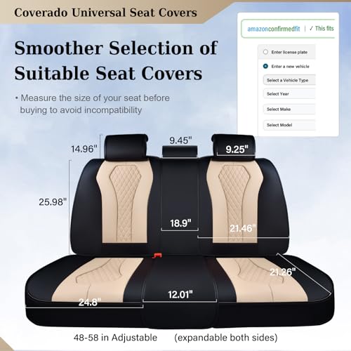 Coverado Car Seat Covers, Back Car Seat Cover, 3-Pieces Leather Seat Cover, Luxury Car Seat Cushion, Luxury Seat Cover Seat Protector Universal Most Cars Trucks SUV - color: Black/Beige
