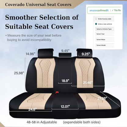 Coverado Car Seat Covers, Back Car Seat Cover, 3-Pieces Leather Seat Cover, Luxury Car Seat Cushion, Luxury Seat Cover Seat Protector Universal Most Cars Trucks SUV - color: Black/Beige