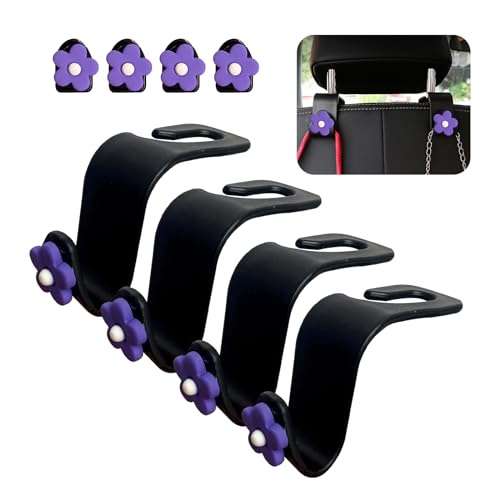 Augeny 8 PCS Car Seat Headrest Hook, Auto Seat Hook Hanger Storage Organizer, Adhesive Hooks for Purse Coat Umbrella Grocery Bag, Universal Interior Accessories for All Vehicles (Purple) - color: Purple