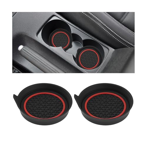 2PCS Car Cup Holder Coaster, Silicone Non-Slip Vehicle Cup Recessed Mats, Waterproof ＆ Sift-Proof Automotive Interior Insulation Drink Insert Pads, Universal Fit (Red/Black) - color: Red/Black