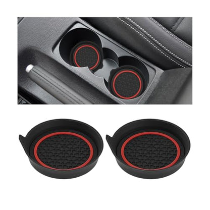 2PCS Car Cup Holder Coaster, Silicone Non-Slip Vehicle Cup Recessed Mats, Waterproof ＆ Sift-Proof Automotive Interior Insulation Drink Insert Pads, Universal Fit (Red/Black) - color: Red/Black