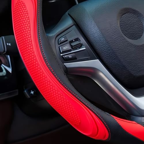 15 Inch Car Leather Steering Wheel Cover, Automotive Accessories Elastic Breathable Anti-Slip Soft Wheel Protector Fits Men and Women, Suitable for SUVs, Trucks, Vehicles and RVs (Red) - color: Red