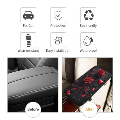 Universal Car Center Console Cushion Pad, Red Rose Soft Waterproof Car Center Console Cover Auto Armrest Seat Box Cover Protector for Most Vehicle SUV Truck Car - color: Red Rose