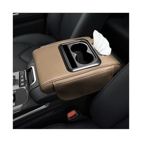 Car Center Console Armrest Pillow, Multifunctional Armrest Box Cover with Cup Phone Tissue Holder & Side Pockets, Waterproof Leather Middle Console Cushion for Most Vehicles (Beige, Normal) - color: Beige, size: Normal