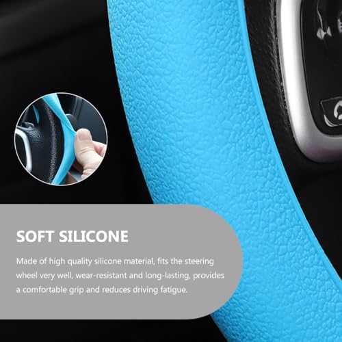Car Steering Wheel Cover, 13 to 14 Inches Non-Slip Soft Silicone Steering Wheel Protector, Stretchable Elastic Steering Wheel Cover Fits Most Cars for Men and Women (Light Blue) - color: Light Blue