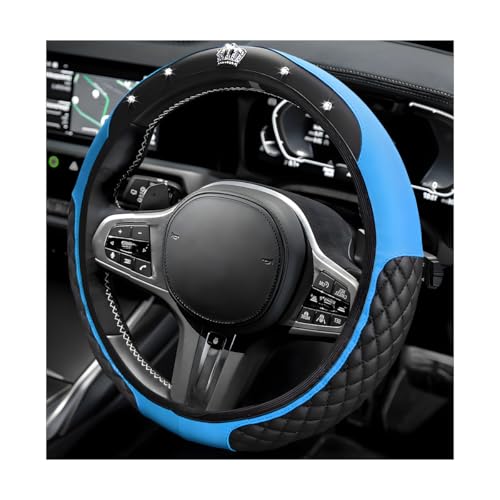 Soft Leather Steering Wheel Cover, 15 Inch Elastic Non-Slip Car Wheel Protector with Crystal Diamond, Universal Sparkling Diamond Crown Accessories for Most Steering Wheels (Blue) - color: Blue