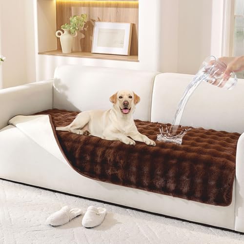 Waterproof Dog Bed Cover Non Slip Couch Covers for Dogs Washable Soft Faux Fur Sofa Cover Couch Covers for 3 Cushion Couch Sofa Pet Friendly (Brown) - color: Brown, size: 36" x 62" 1 Pack