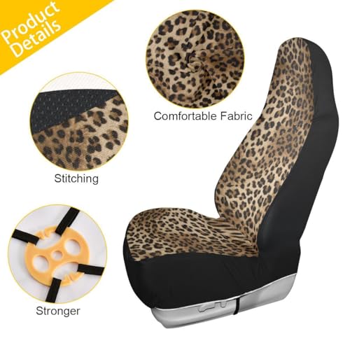 Leopard Print Car Seat Covers Set of 2,Brown Animal Skin Pattern of Wild Safari Animal Strong Panthera Universal Auto Front Seat Protector for Women Cute Car Accessories Fit for Car Truck - color: Brown