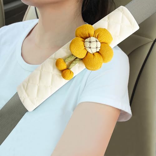 2-Pack Soft Seat Belt Covers Universal Car Shoulder Pad Cushions for Comfortable Driving & Bag Strap Protection Off-White Orange Large Flower - color: Orange Large Flower