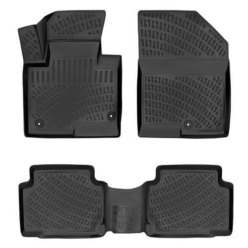RizLiner Hyundai Santa Fe 2007-2012 Floor Mats 3D Custom Fit Rubber Car Mats Laser Measured Floor Liners All Weather Heavy Duty Waterproof Odorless TPE (Front & Rear, Black) - size: Santa Fe 2007-2012