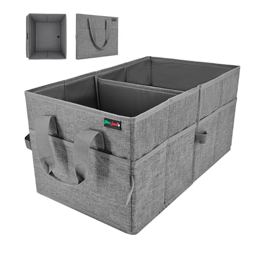 PAT SAM'S Car Trunk Organizer for SUV, Foldable Collapsible Storage Organizer with Dividers, Non-Slip Waterproof 600D Oxford, Backseat & Trunk Storage for Groceries, Tools, Toys (Gray) - color: Grey
